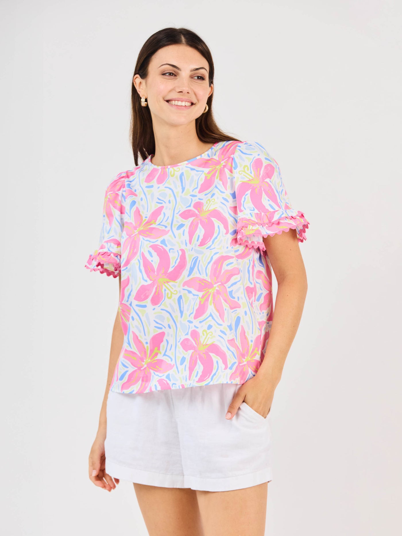 FINAL SALE - Cassidy Top | Hibiscus Harmony White