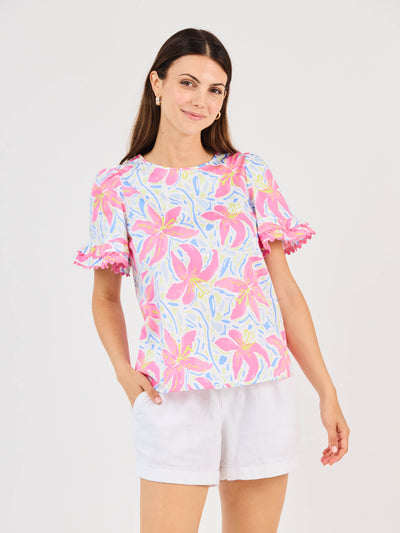 FINAL SALE - Cassidy Top | Hibiscus Harmony White
