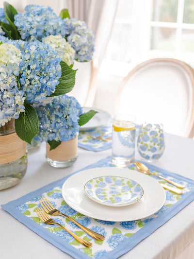 Reversible Placemats | Hydrangea Stripes - Set of 4