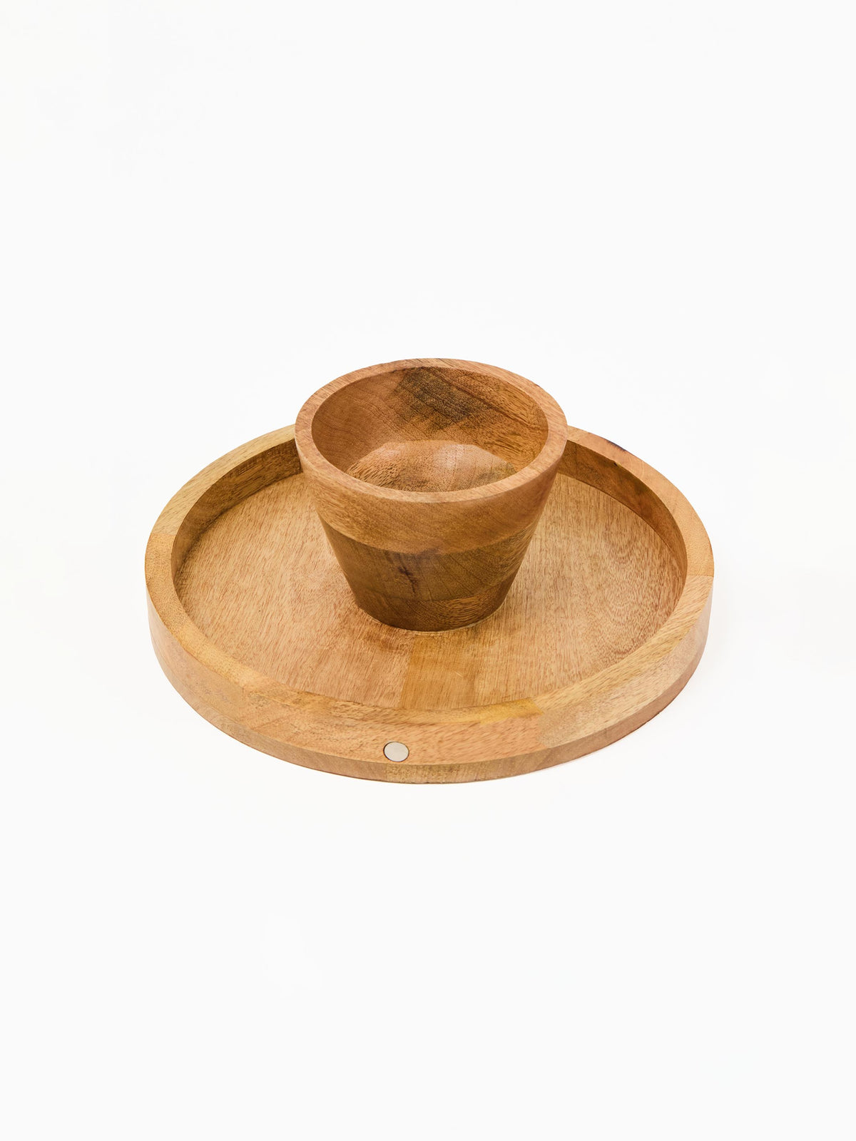 Wooden cup and saucer set on a white background