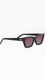 Black sunglasses with a logo on a white background