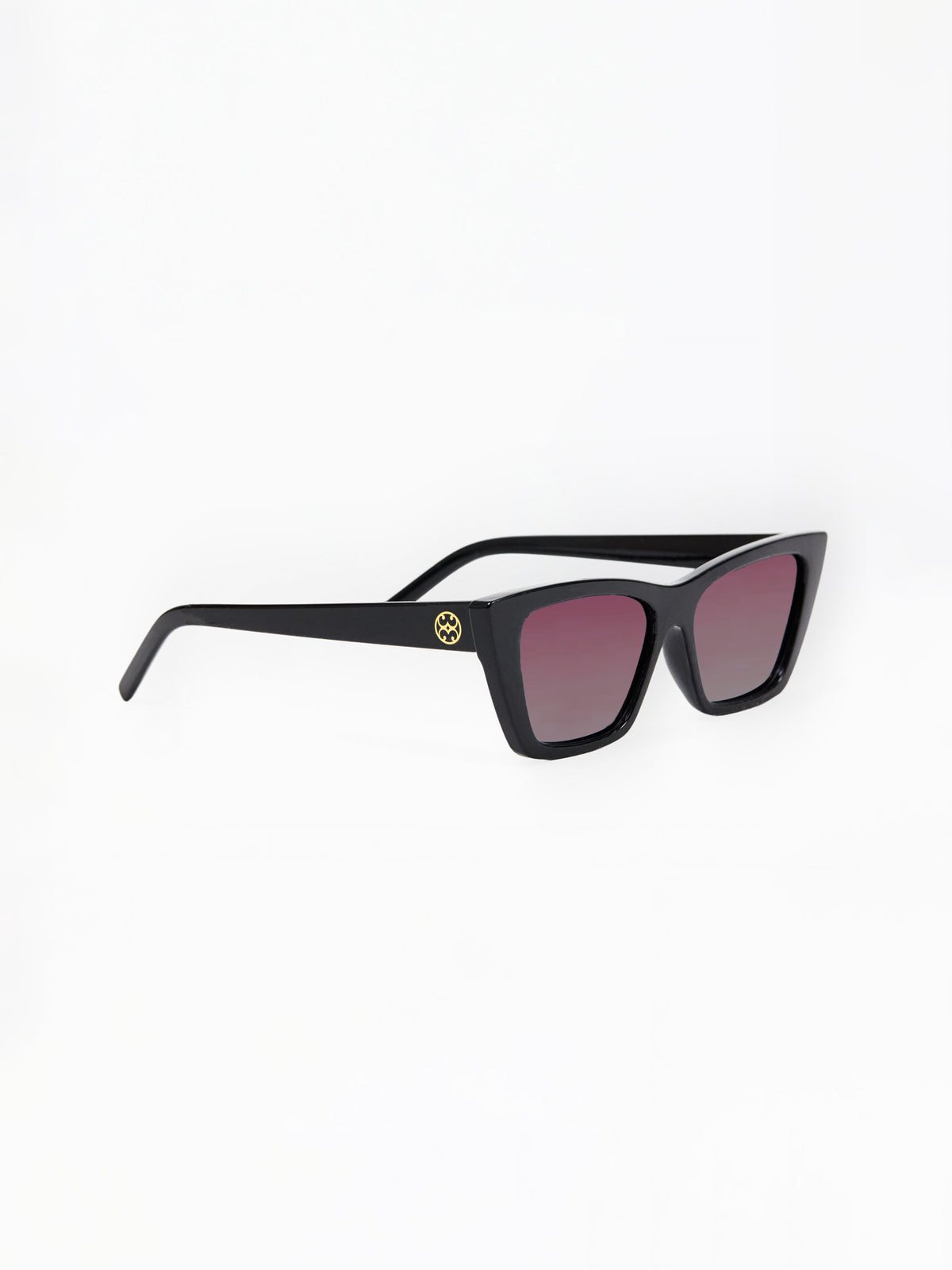 Black sunglasses with a logo on a white background