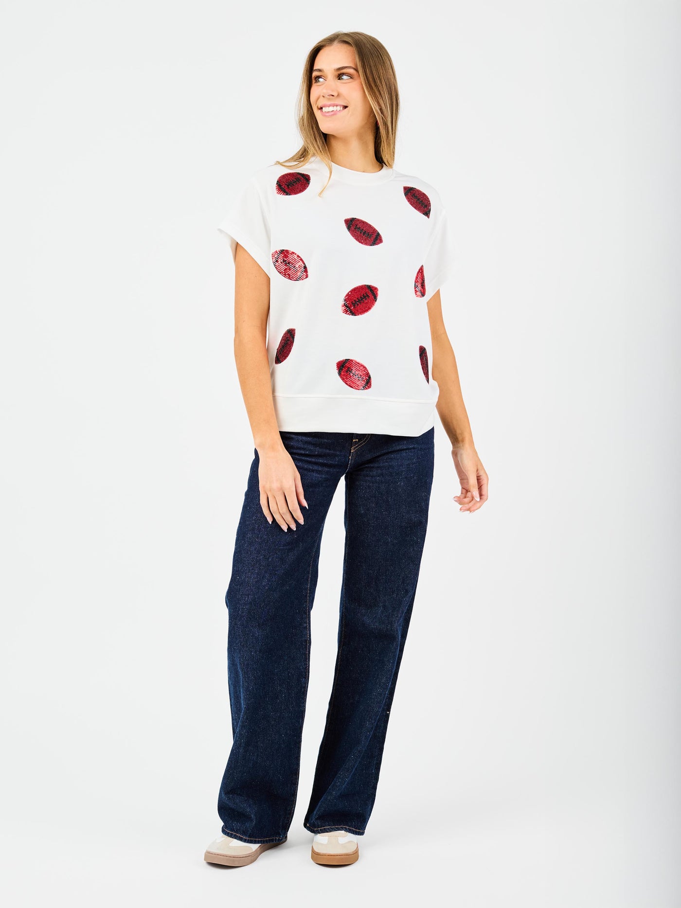 Emily Top | Footballs Red + Black