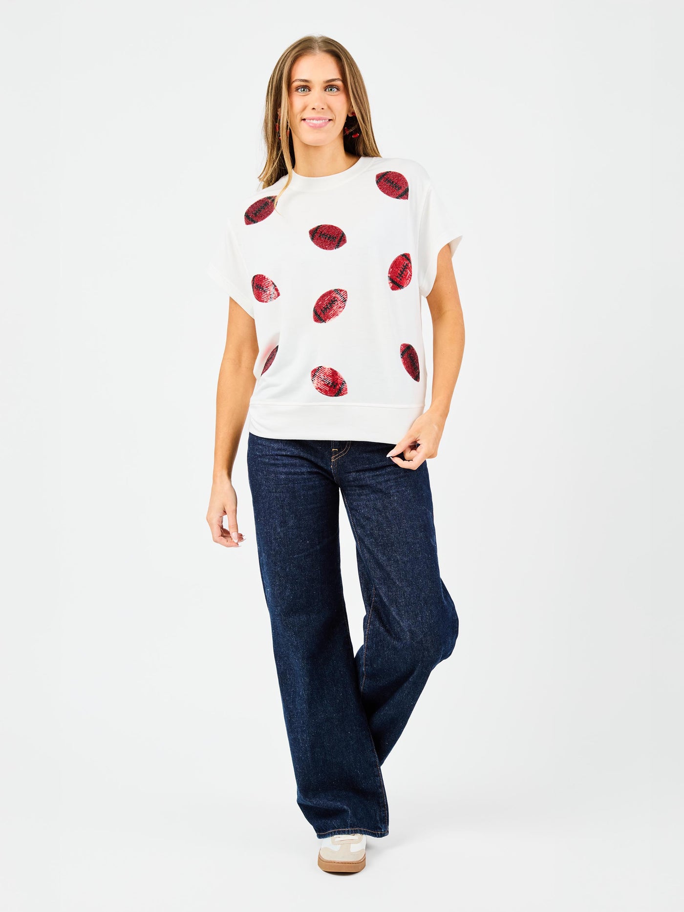 Emily Top | Footballs Red + Black