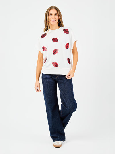 Emily Top | Footballs Red + Black