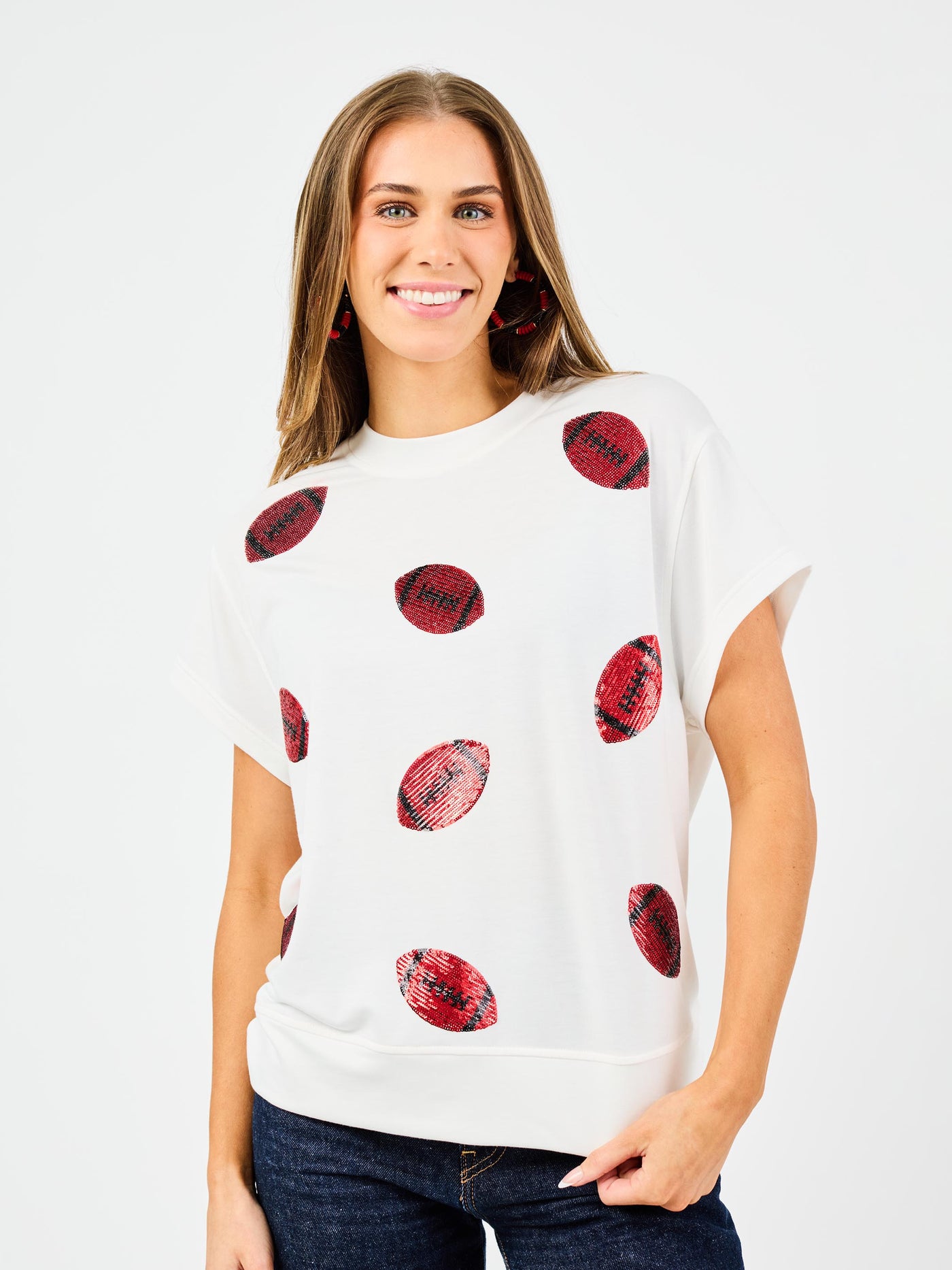 Emily Top | Footballs Red + Black