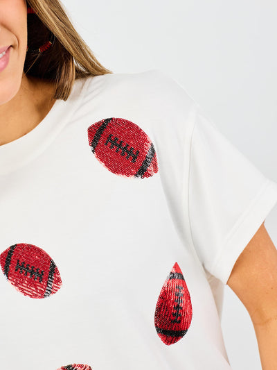 Emily Top | Footballs Red + Black