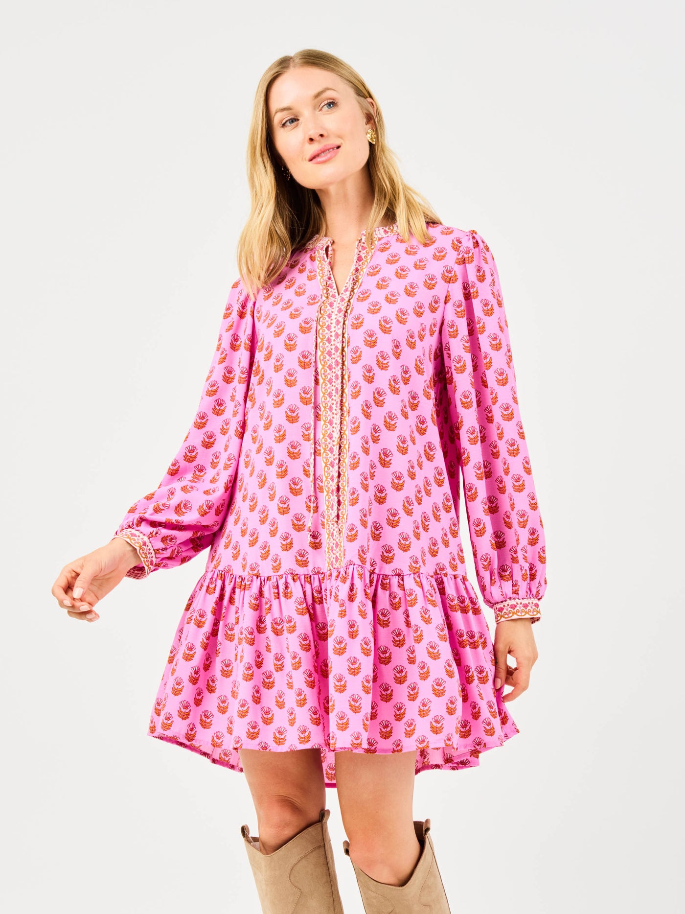 Natasha Dress | Floral Foulard Pink
