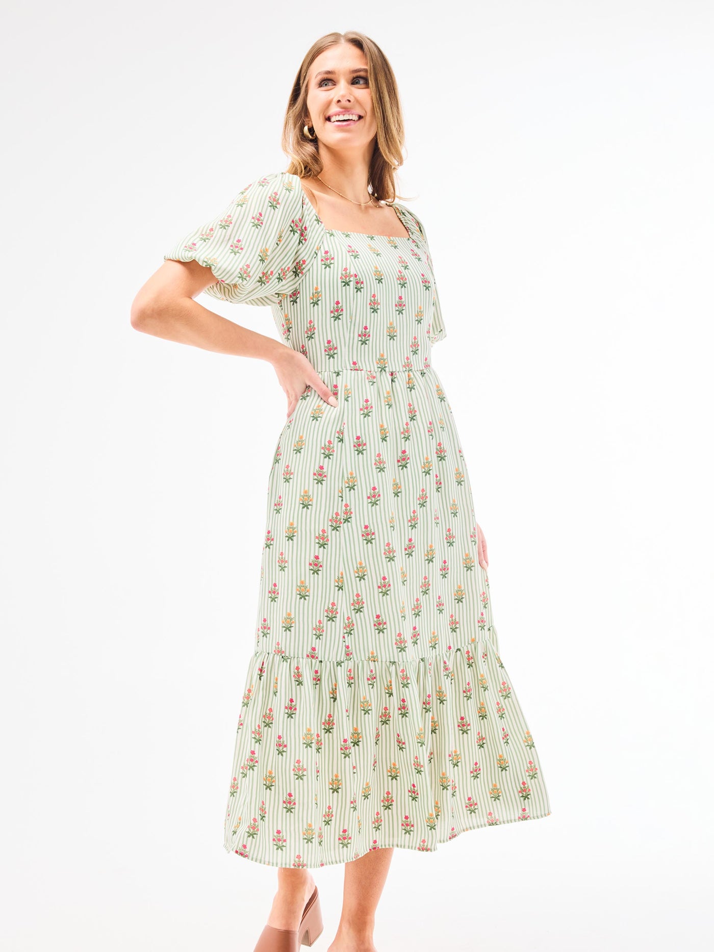 Alexi Dress | Cottage Stripes Green