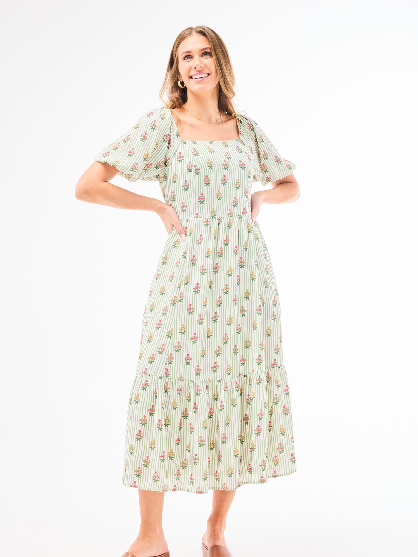 Alexi Dress | Cottage Stripes Green