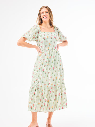 Alexi Dress | Cottage Stripes Green