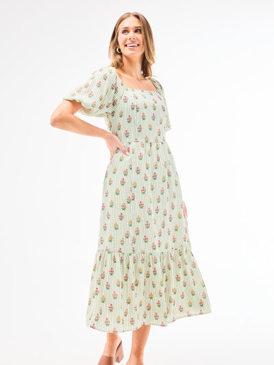 Alexi Dress | Cottage Stripes Green
