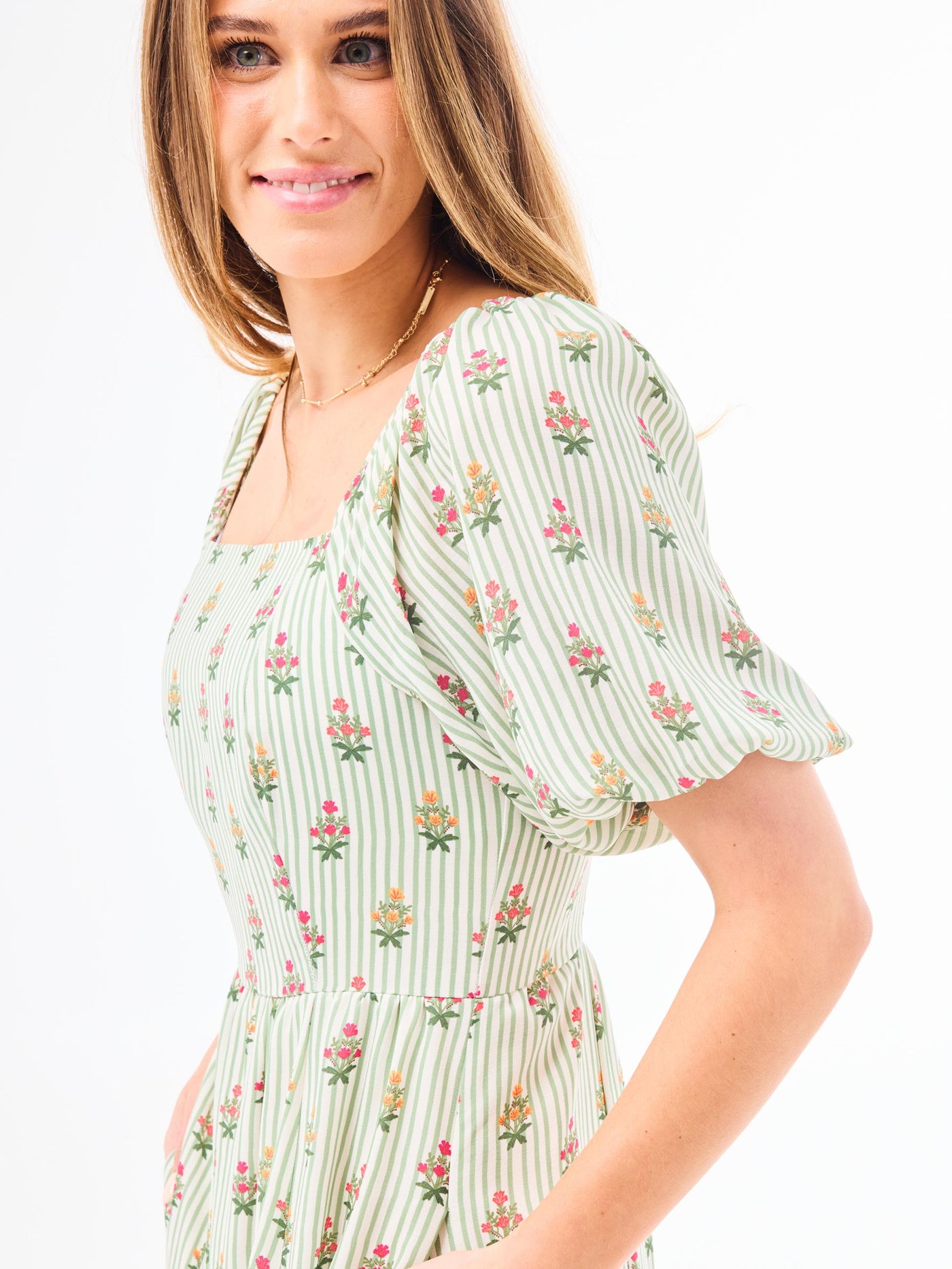 Alexi Dress | Cottage Stripes Green