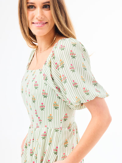 Alexi Dress | Cottage Stripes Green