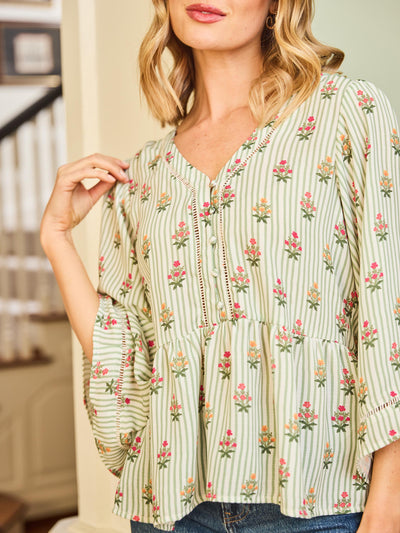 Monroe Top | Cottage Stripes Green