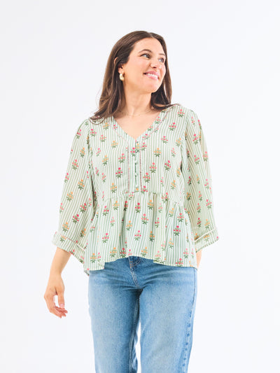 Monroe Top | Cottage Stripes Green