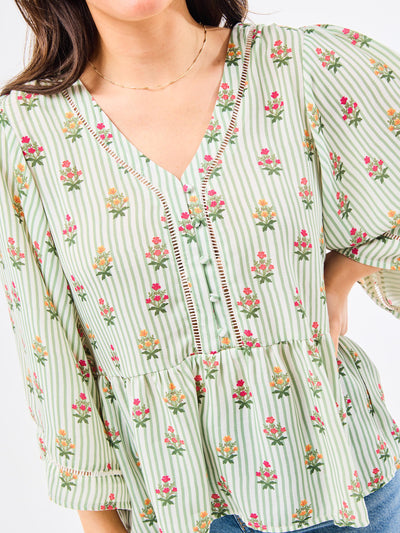 Monroe Top | Cottage Stripes Green