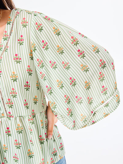 Monroe Top | Cottage Stripes Green