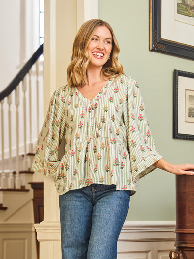 Monroe Top | Cottage Stripes Green