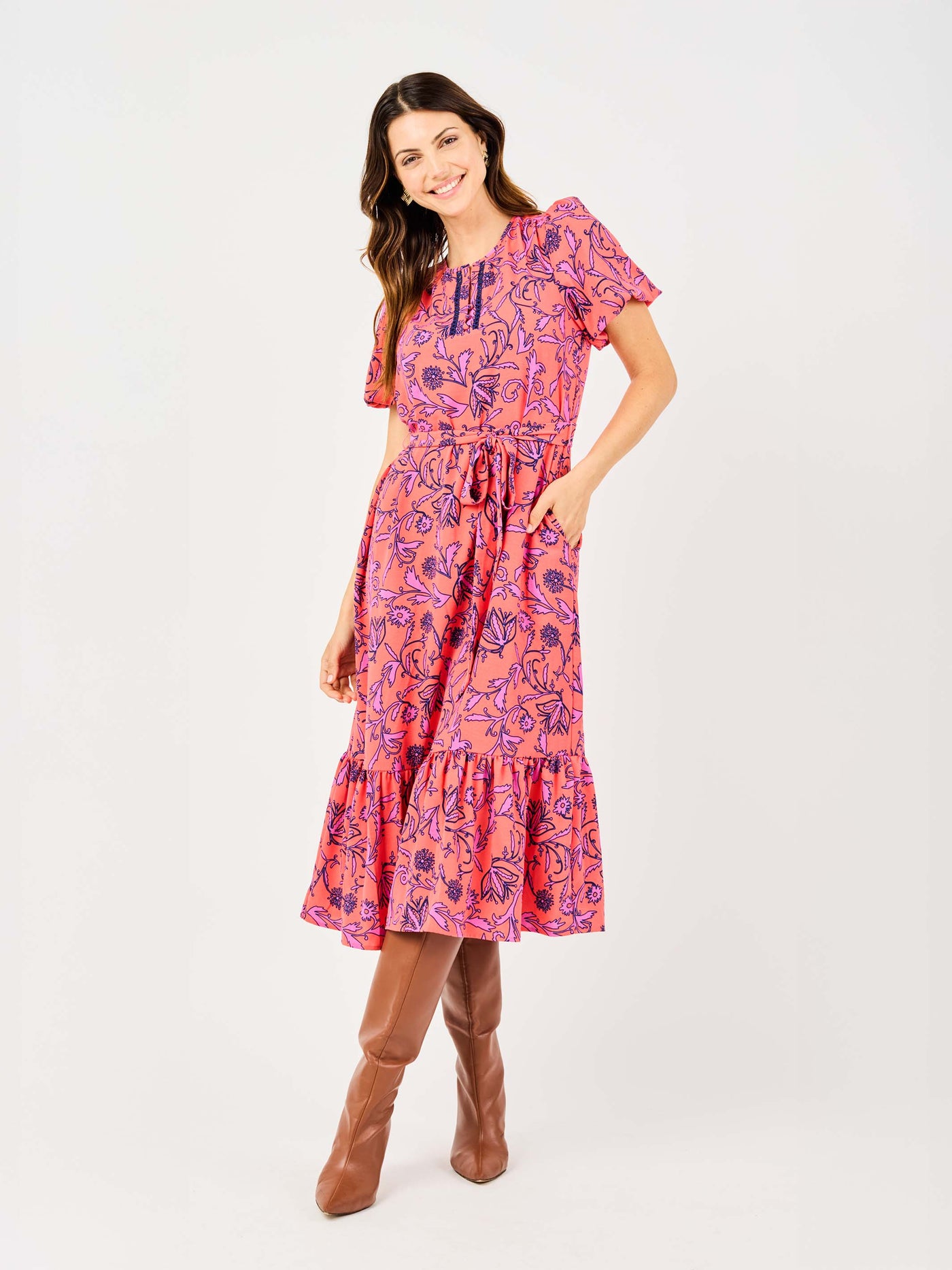 Camila Dress | Toile Tulip Coral