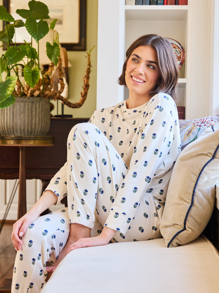 Sophie Jogger Pants Set | Floral Foulard Navy – Mary Square