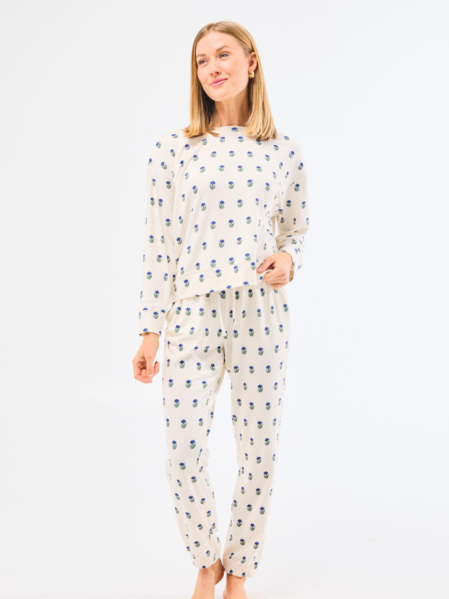 Sophie Jogger Pants Set | Floral Foulard Navy – Mary Square