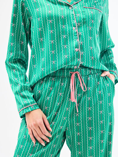 Women's Charlotte Satin Pants Set | In a Bow Green