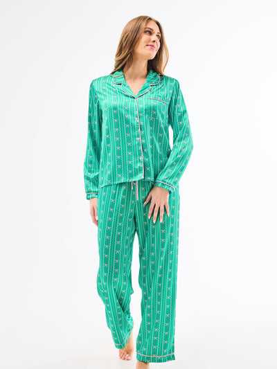 Women's Charlotte Satin Pants Set | In a Bow Green