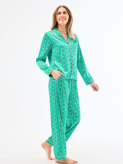 Women's Charlotte Satin Pants Set | In a Bow Green