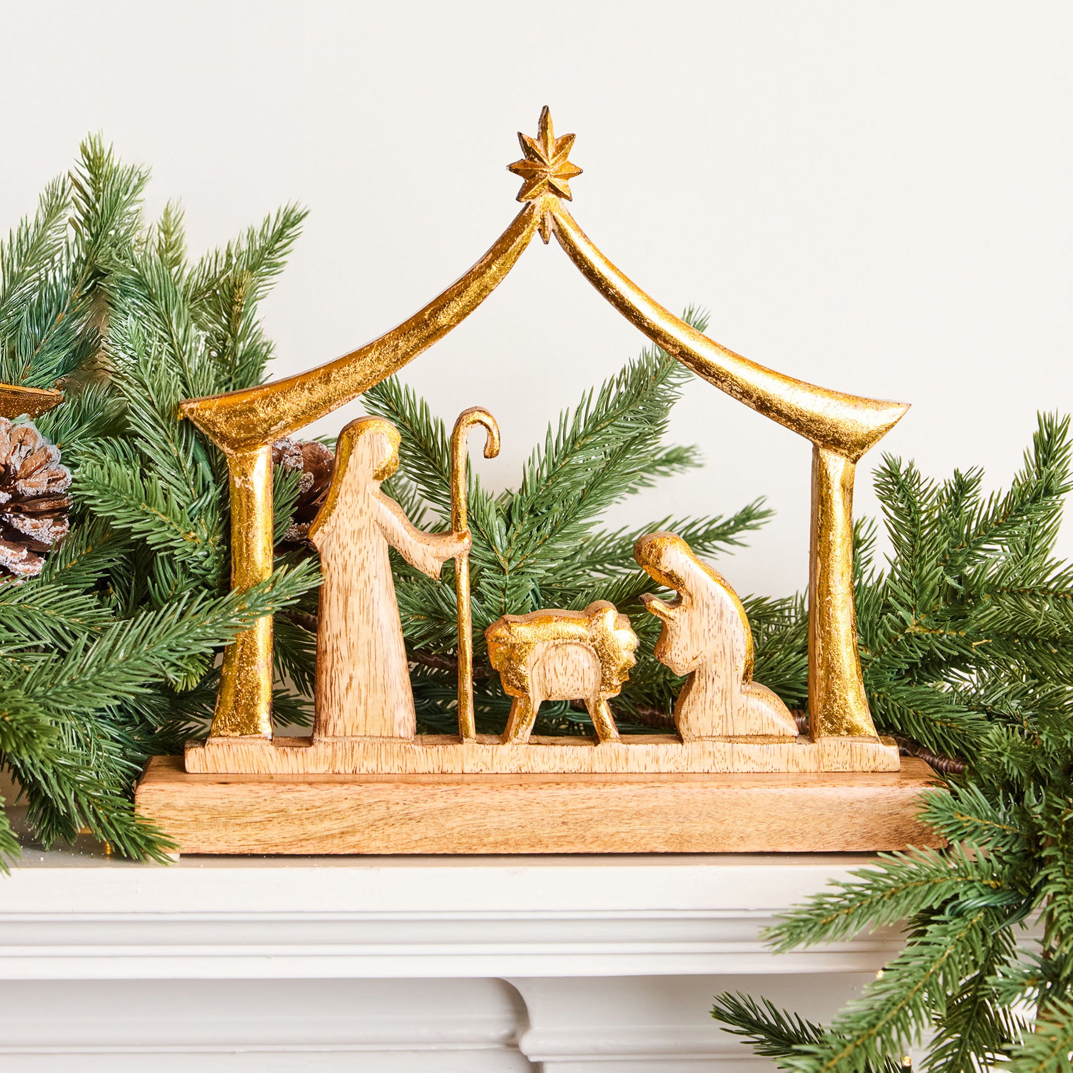 Wood Manger Nativity