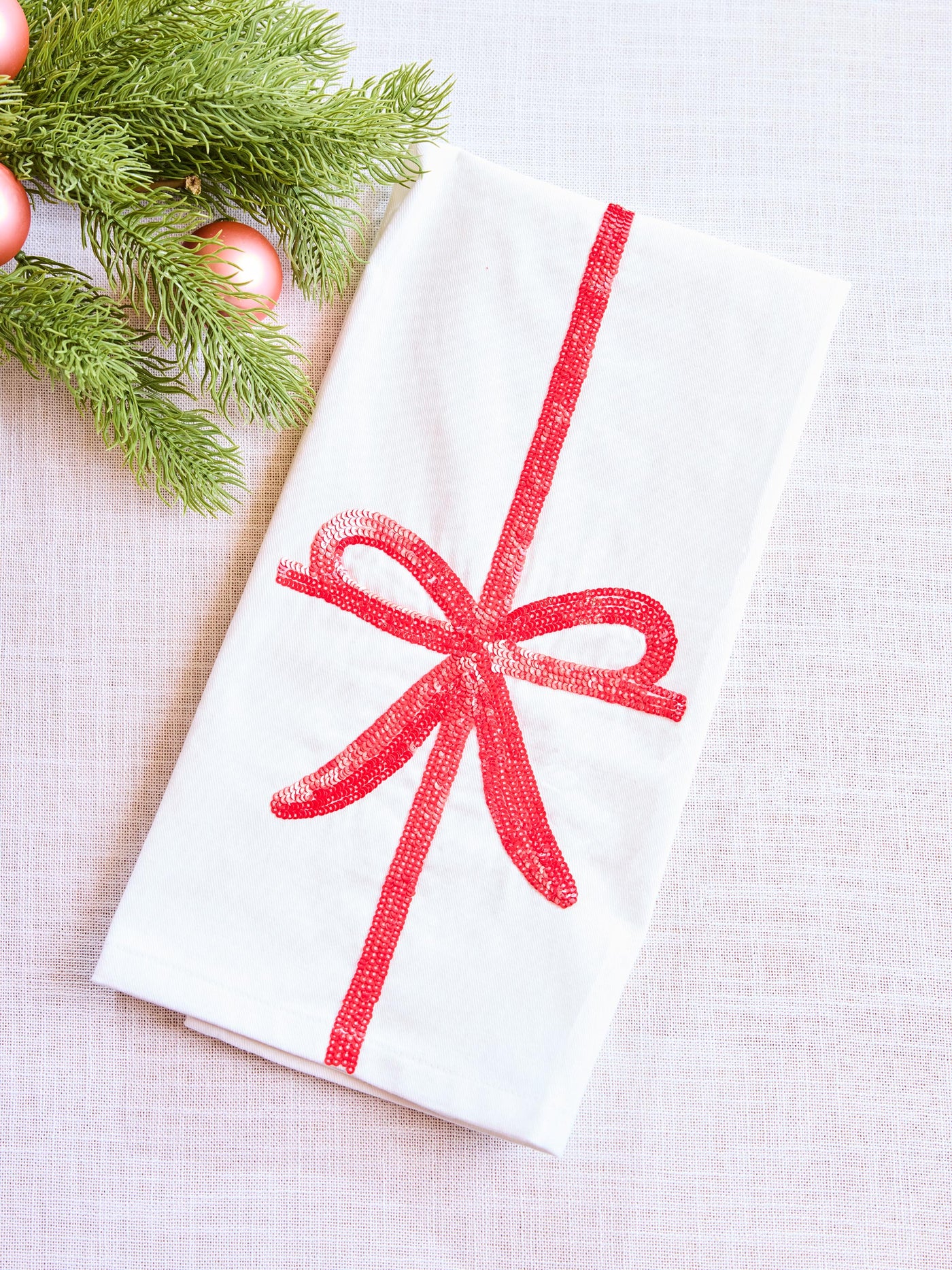 Sequin Tea Towel | Red Bow