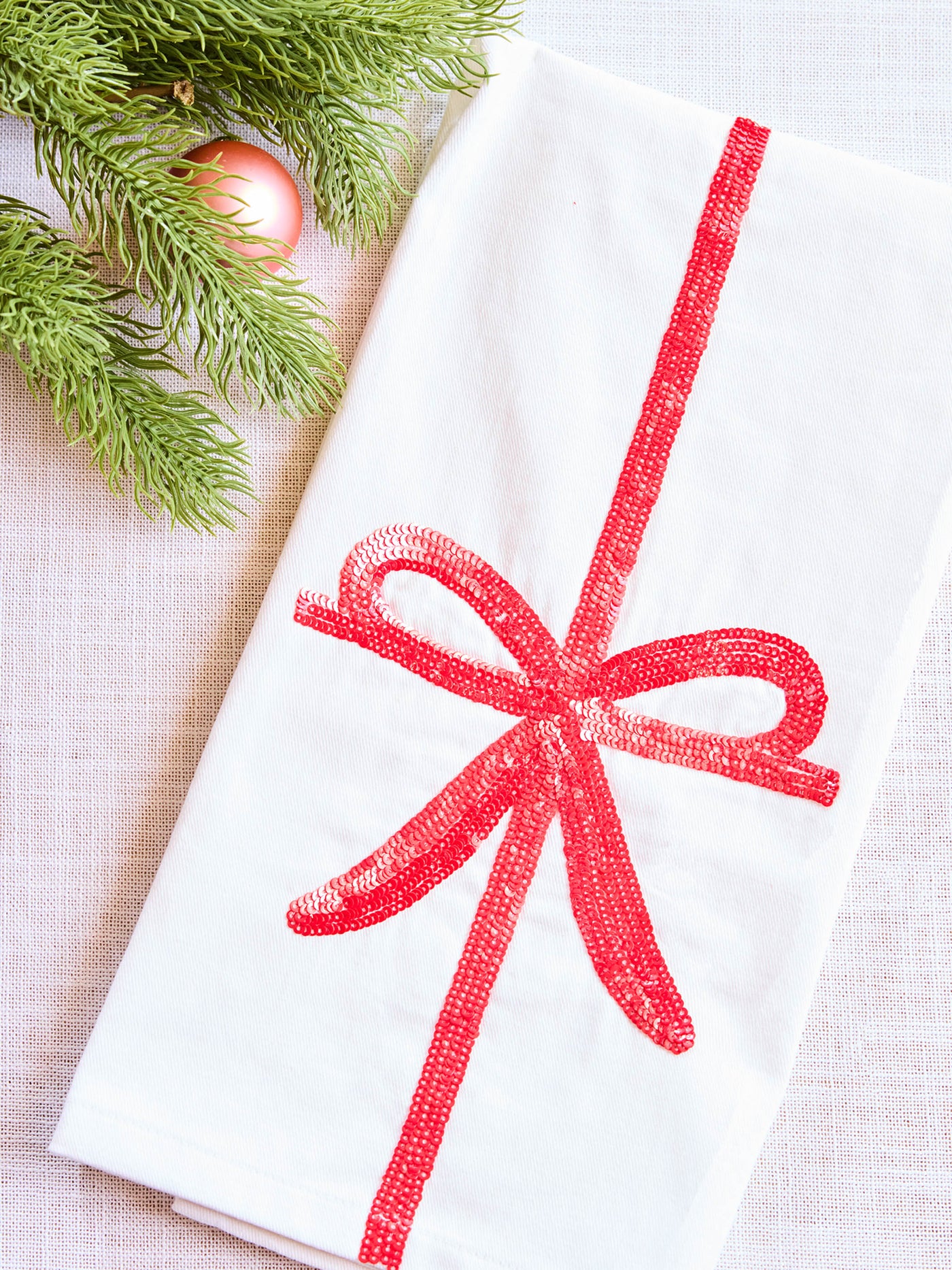 Sequin Tea Towel | Red Bow