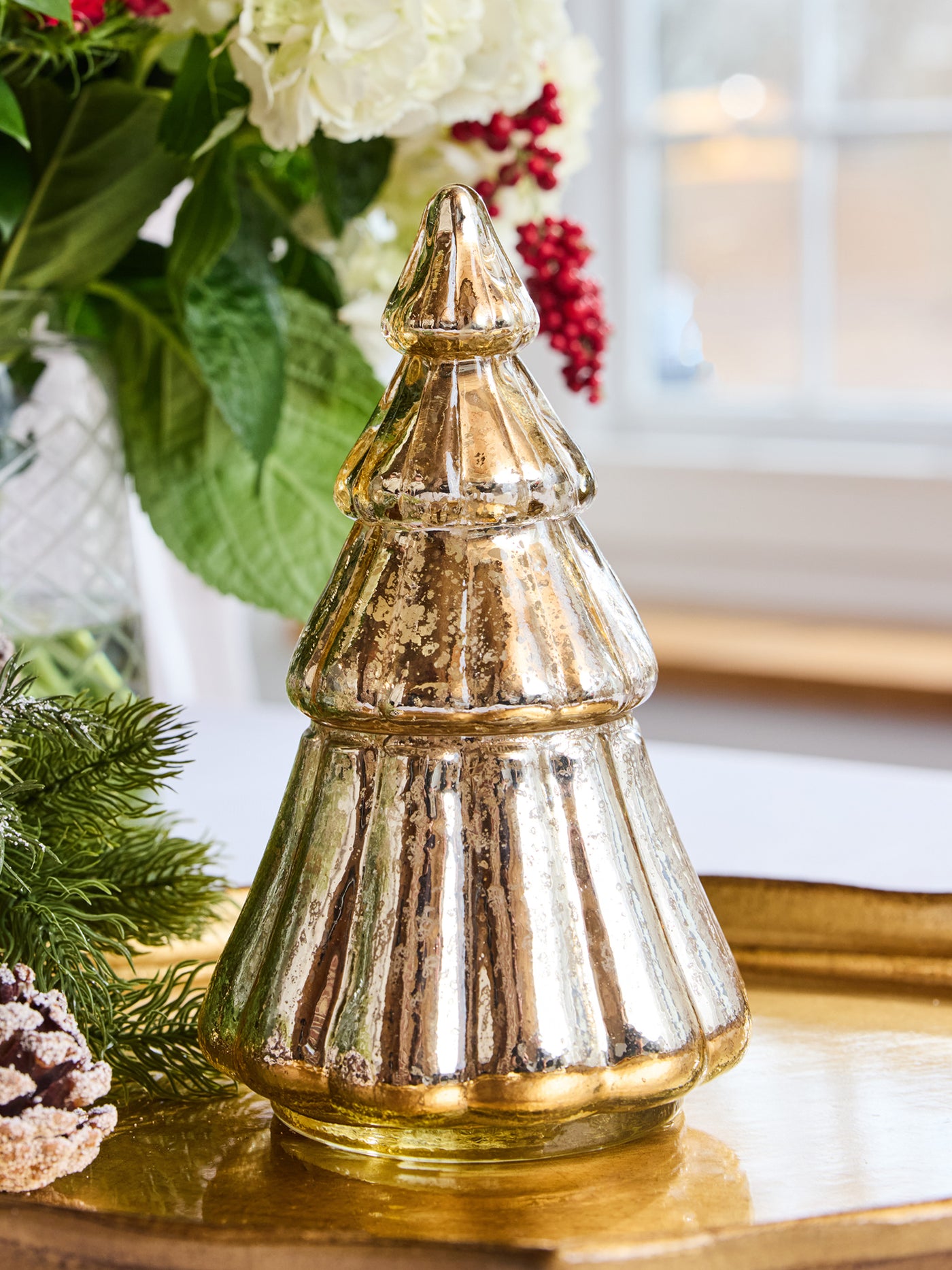 Large Glass Tree Candle | Gold Mercury