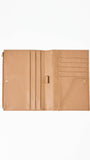 Tan leather wallet on a white background