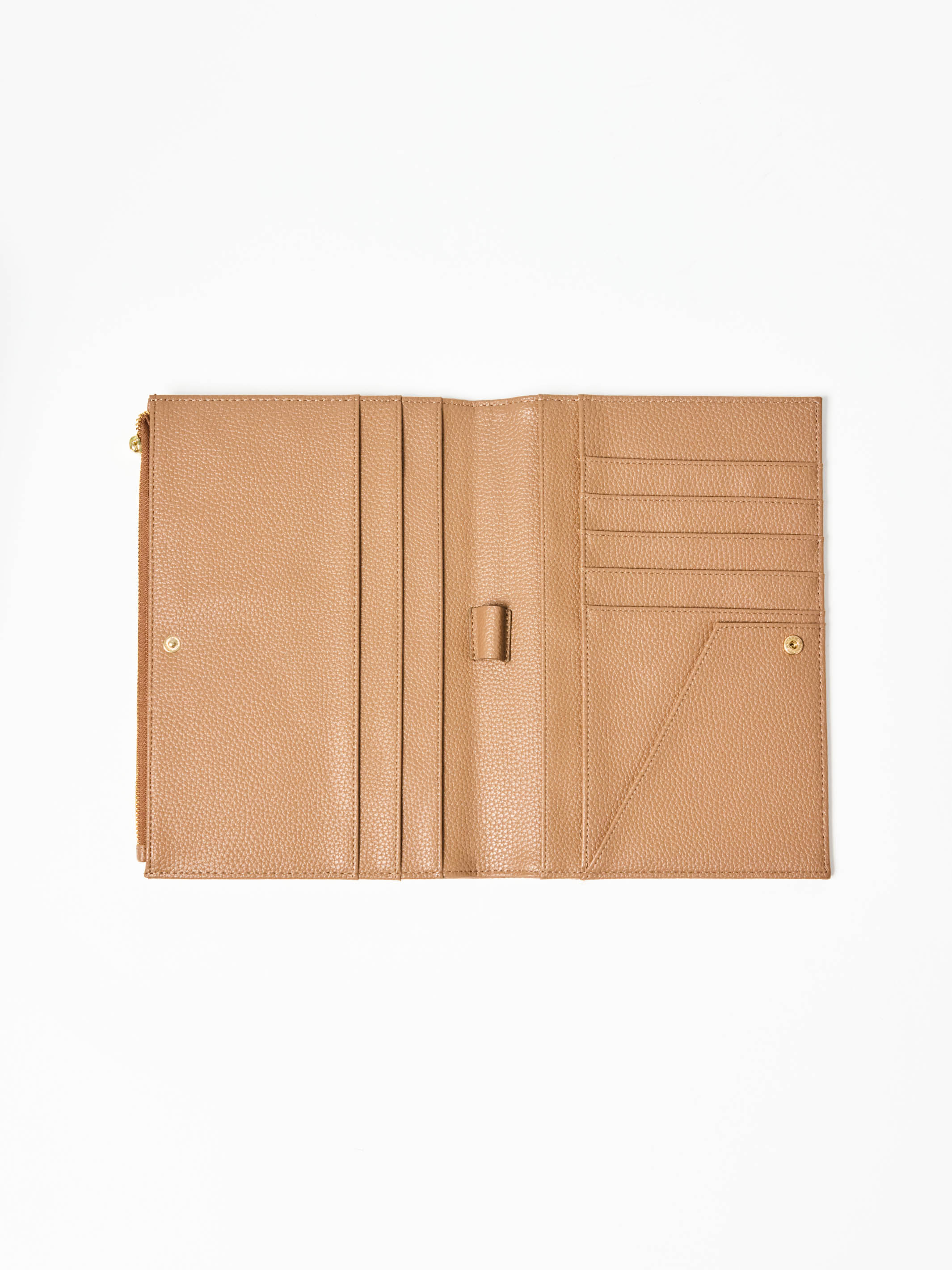 Tan leather wallet on a white background