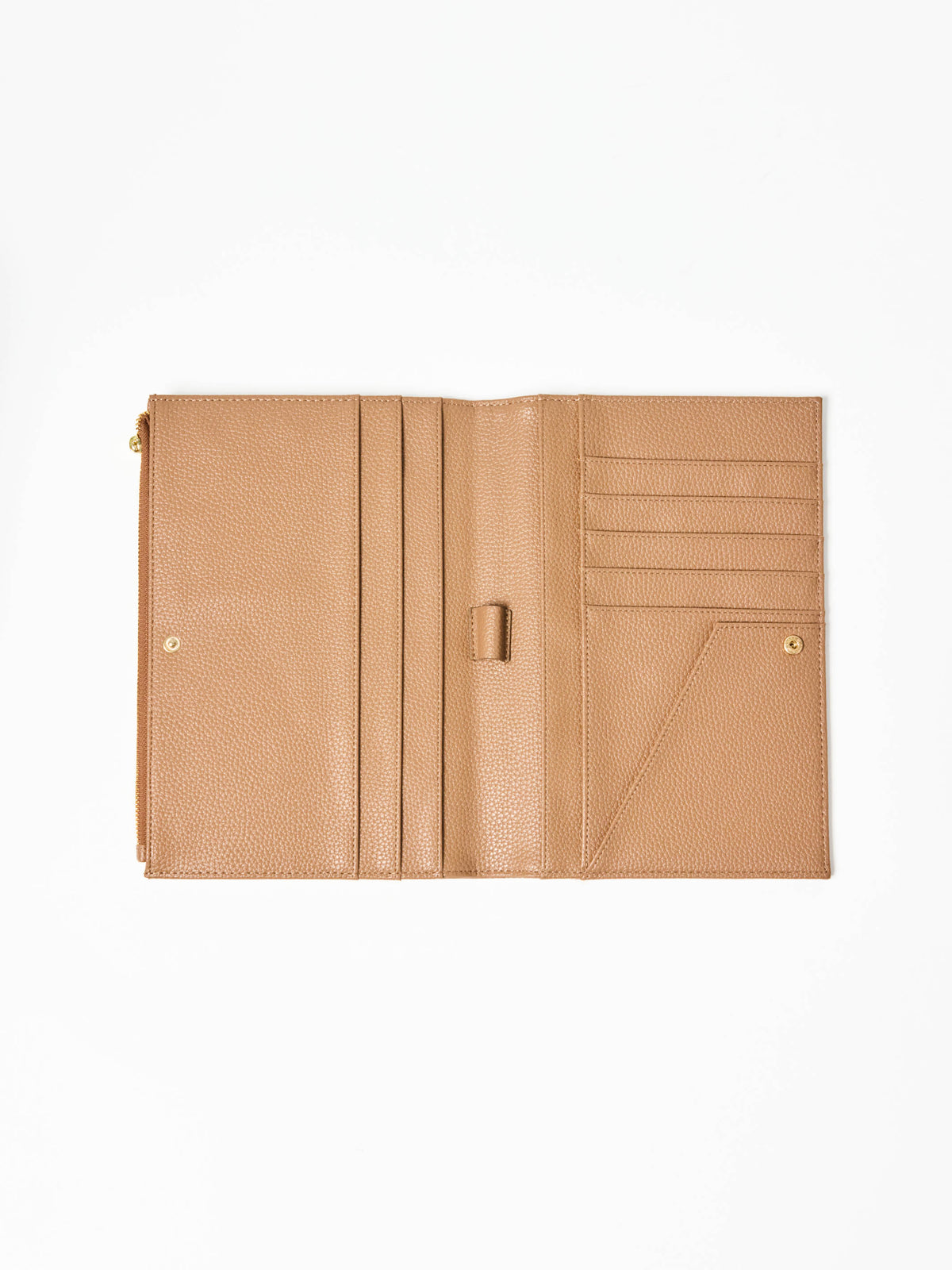 Tan leather wallet on a white background