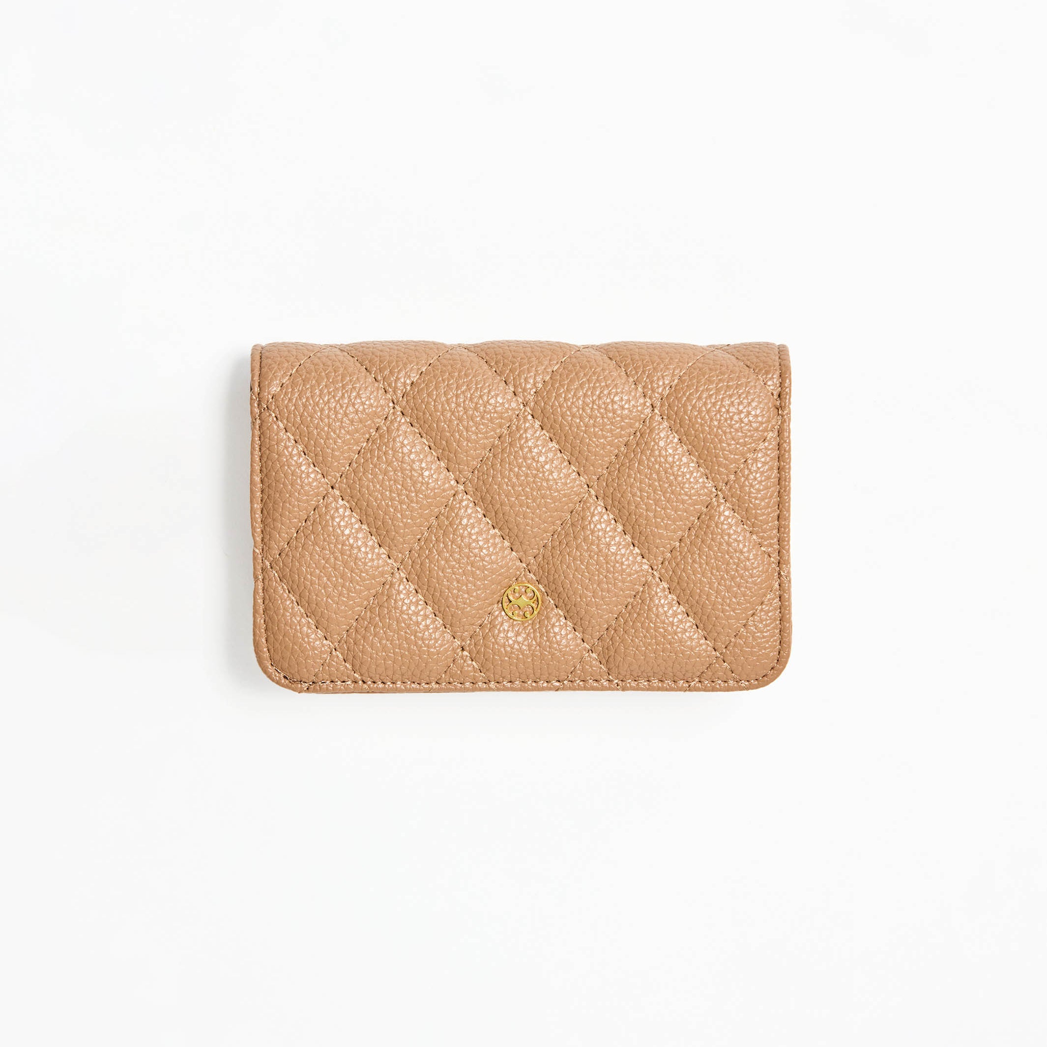 Quilted beige wallet on a white background