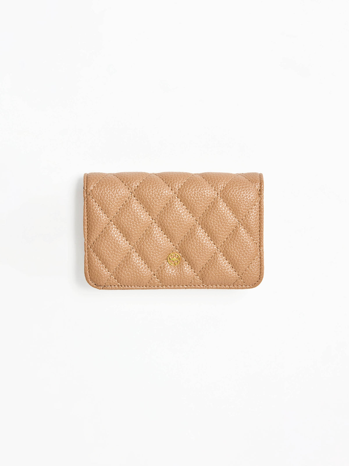 Quilted beige wallet on a white background