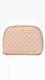 Quilted beige cosmetic bag on a white background
