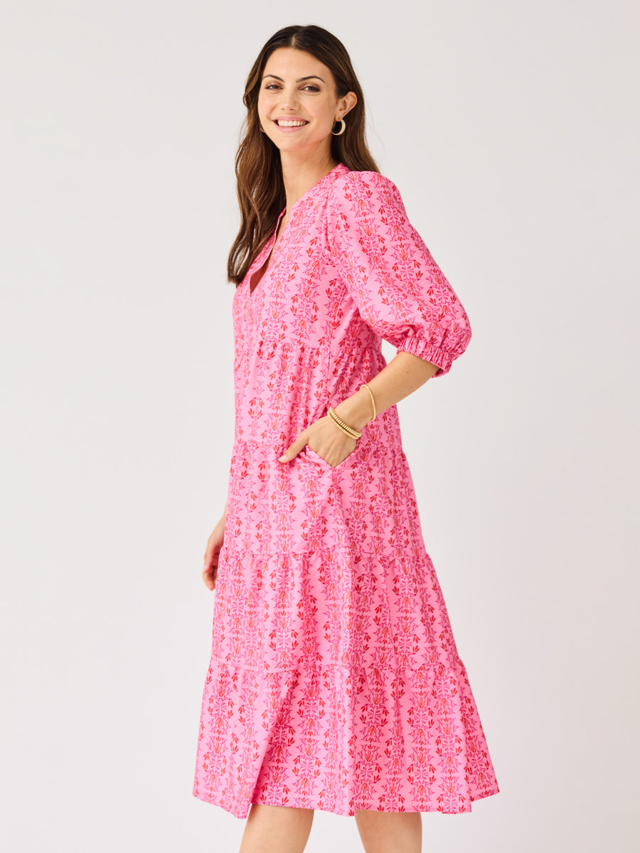 cameron midi dress The Cameron Smocked Floral Midi Dress large / Pink