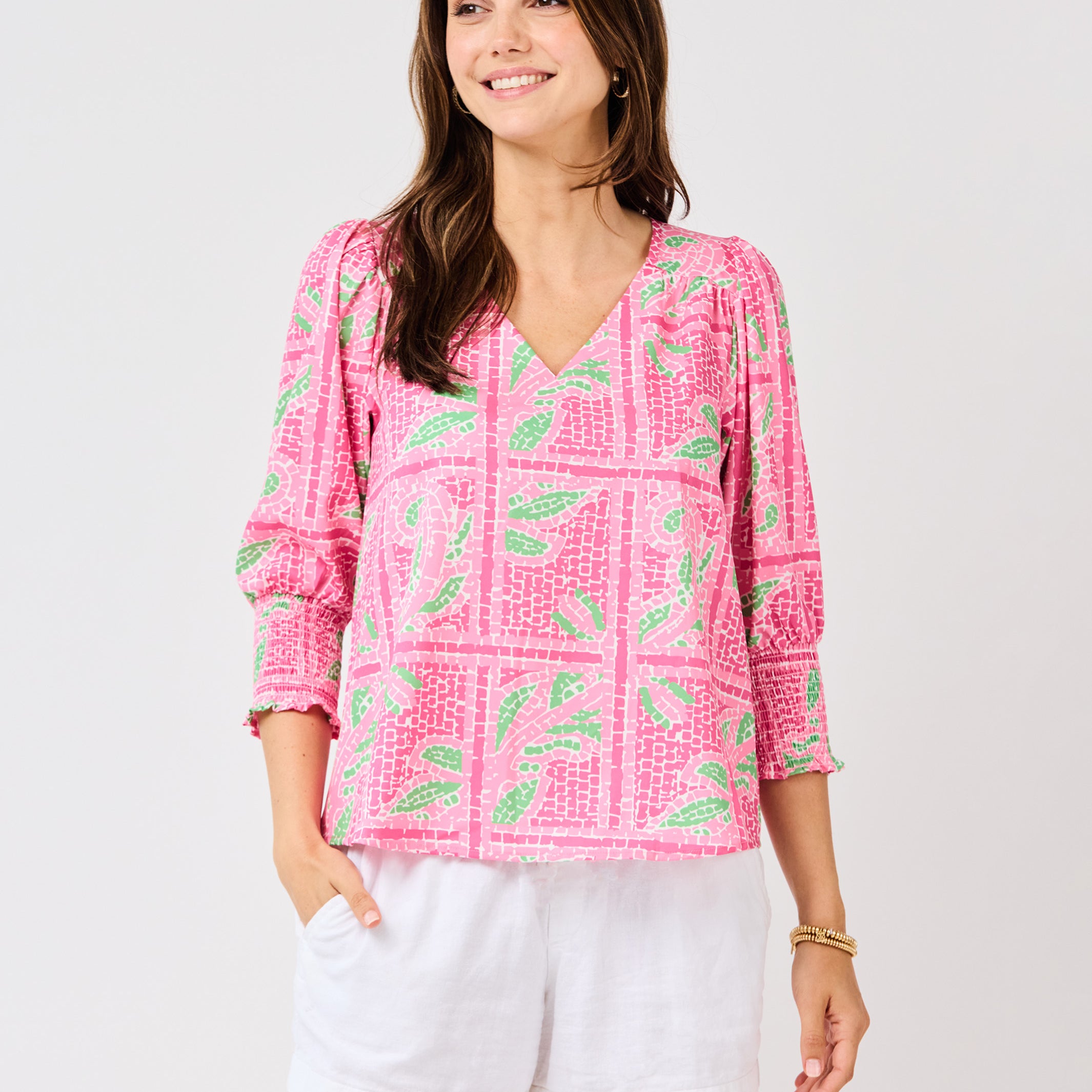 Ashlyn Top | Trellis Tiles Pink
