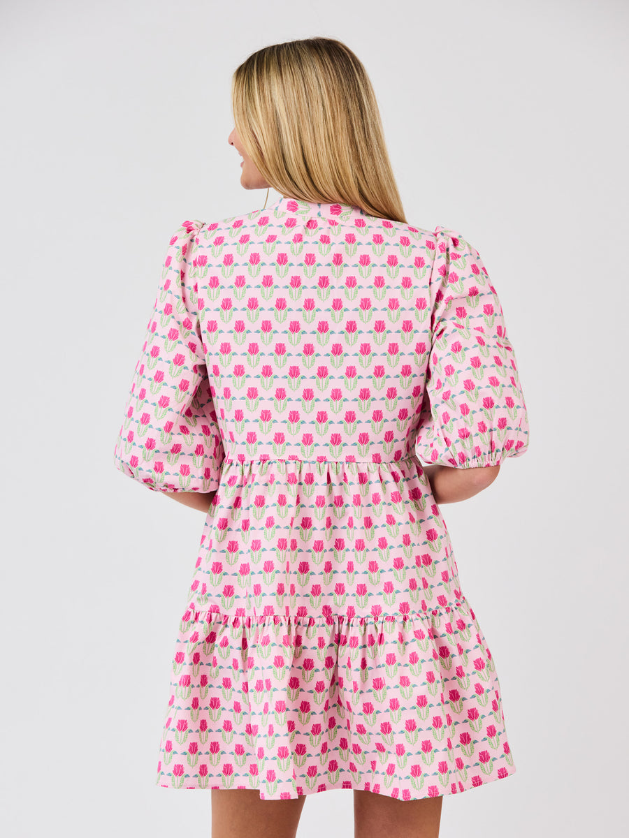 flora pink dress Cotton Floral Long-Sleeve Midi Dress with Pockets in Flora Flamingo | Women's S
