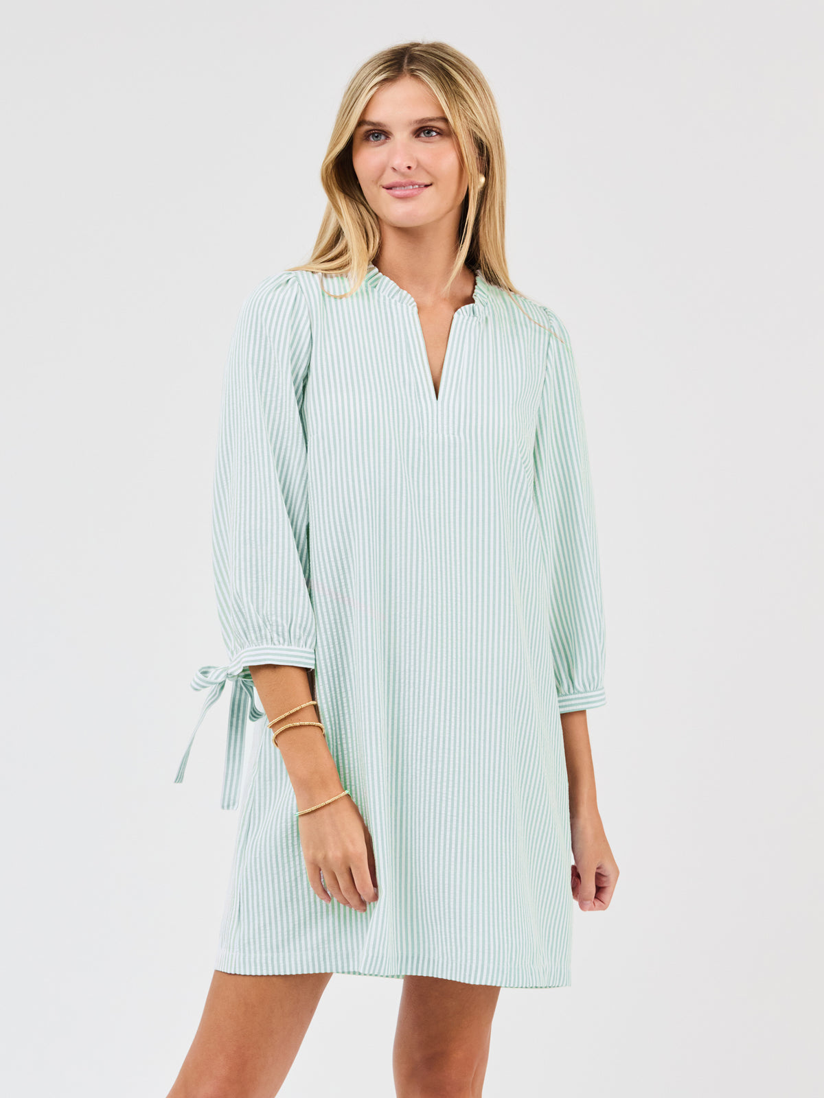 Lainey Dress | Seafoam + White Seersucker