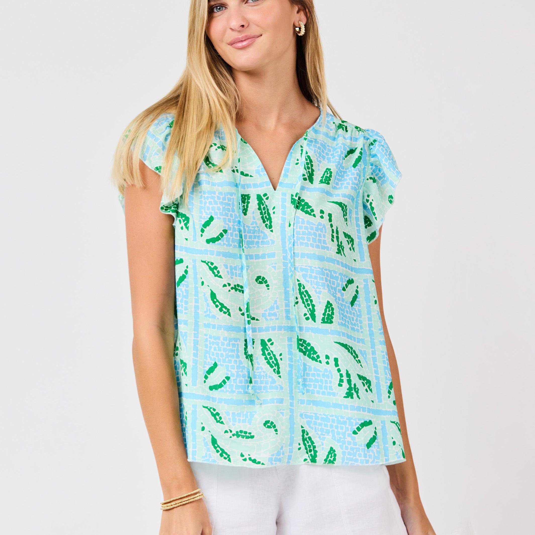 Lydia Top | Trellis Tiles Blue