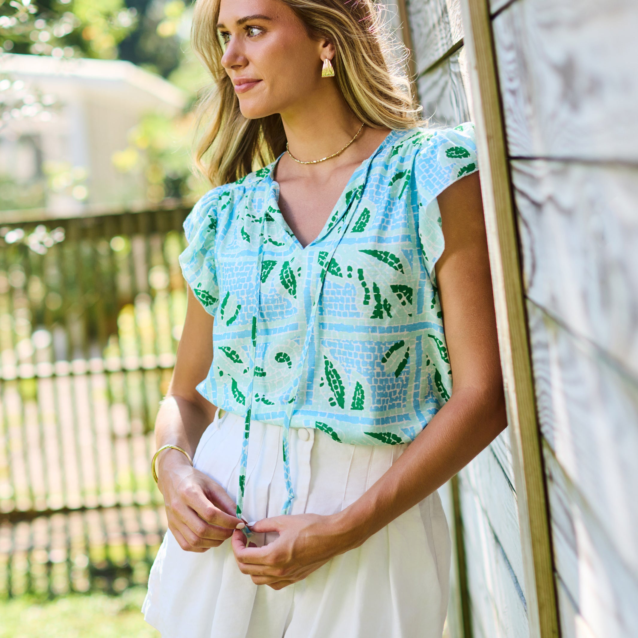 Lydia Top | Trellis Tiles Blue