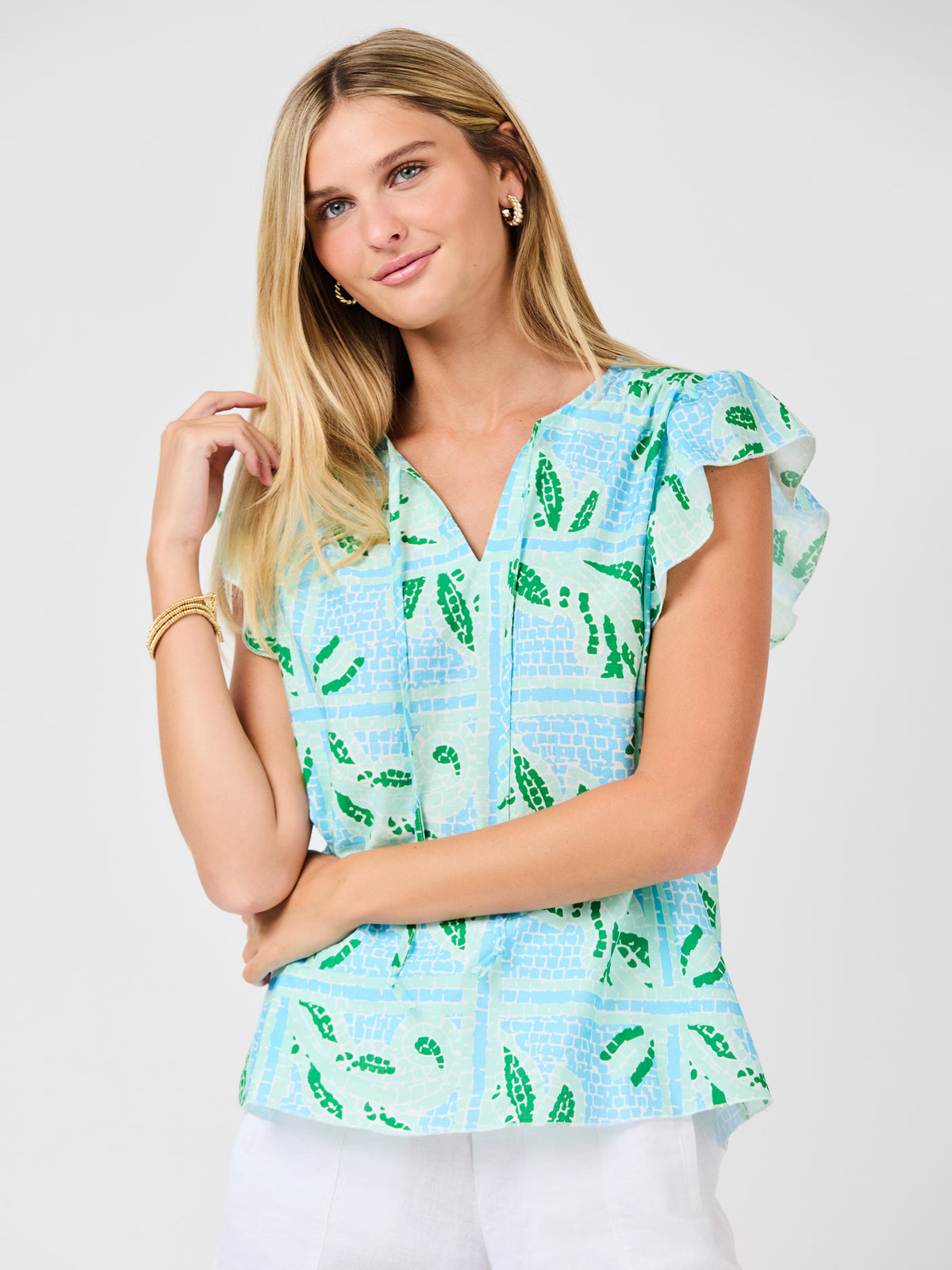 Lydia Top | Trellis Tiles Blue