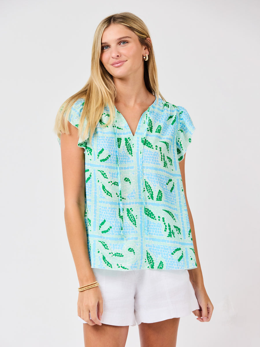 Lydia Top | Trellis Tiles Blue – Mary Square