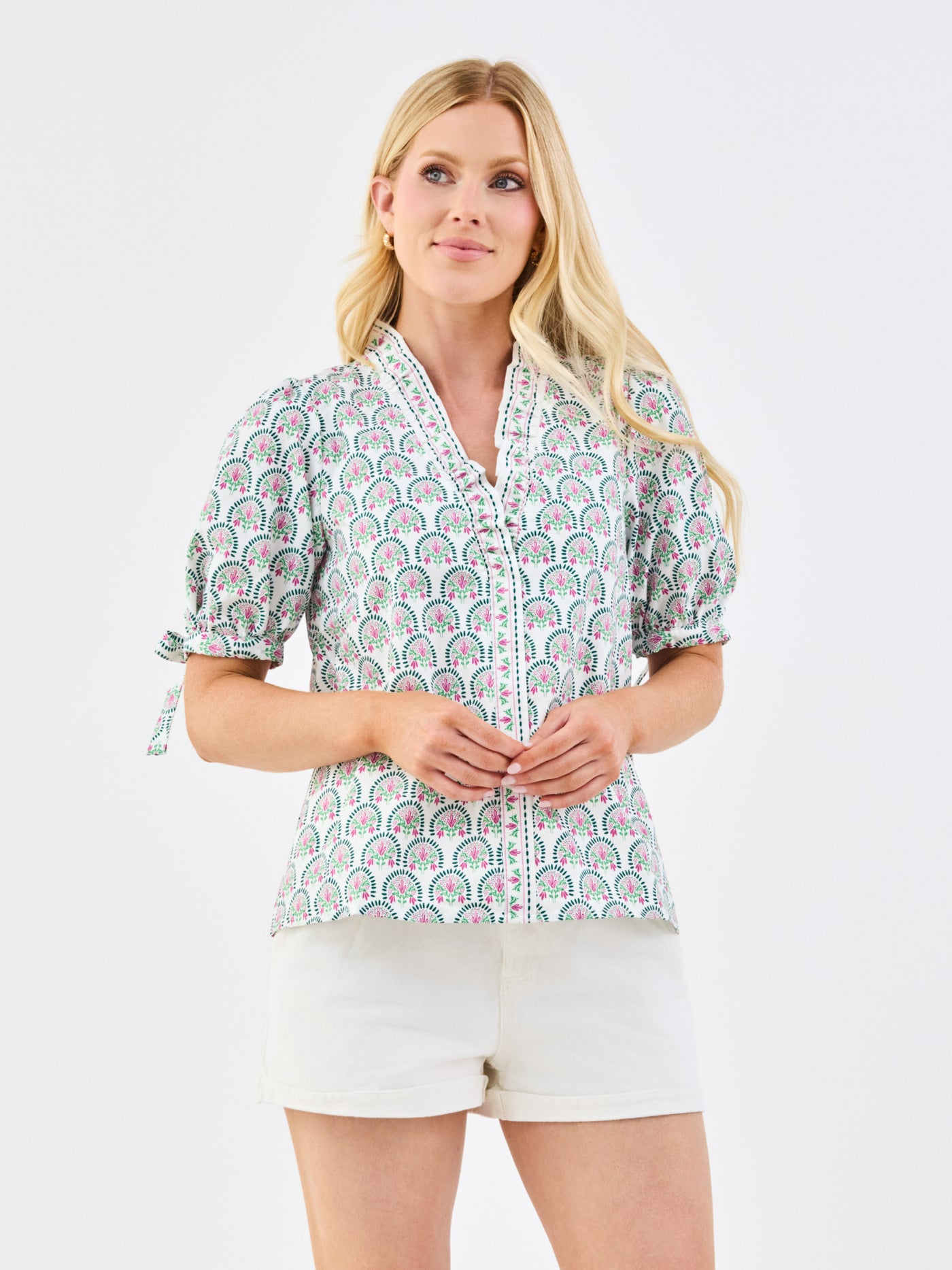 Brynn Top | Sunshower Flora White – Mary Square