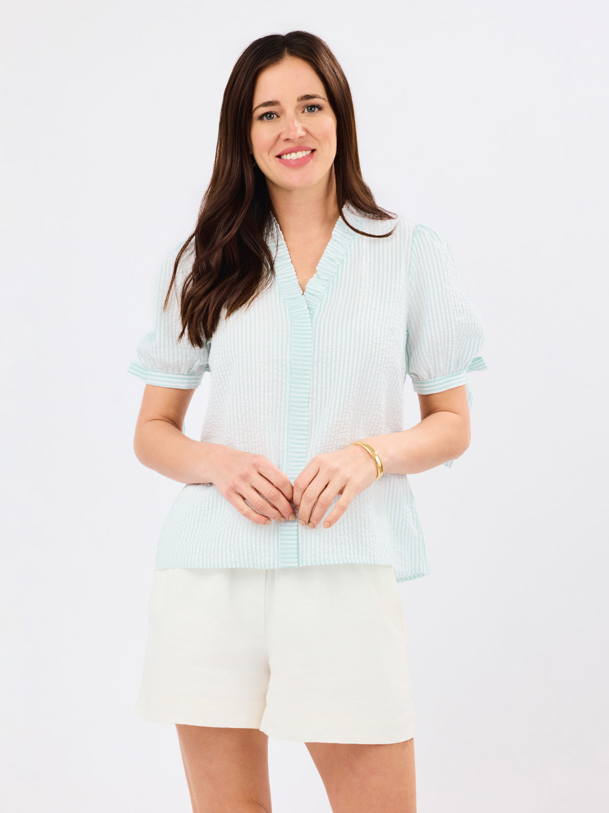 Brynn Top | Seafoam + White Seersucker