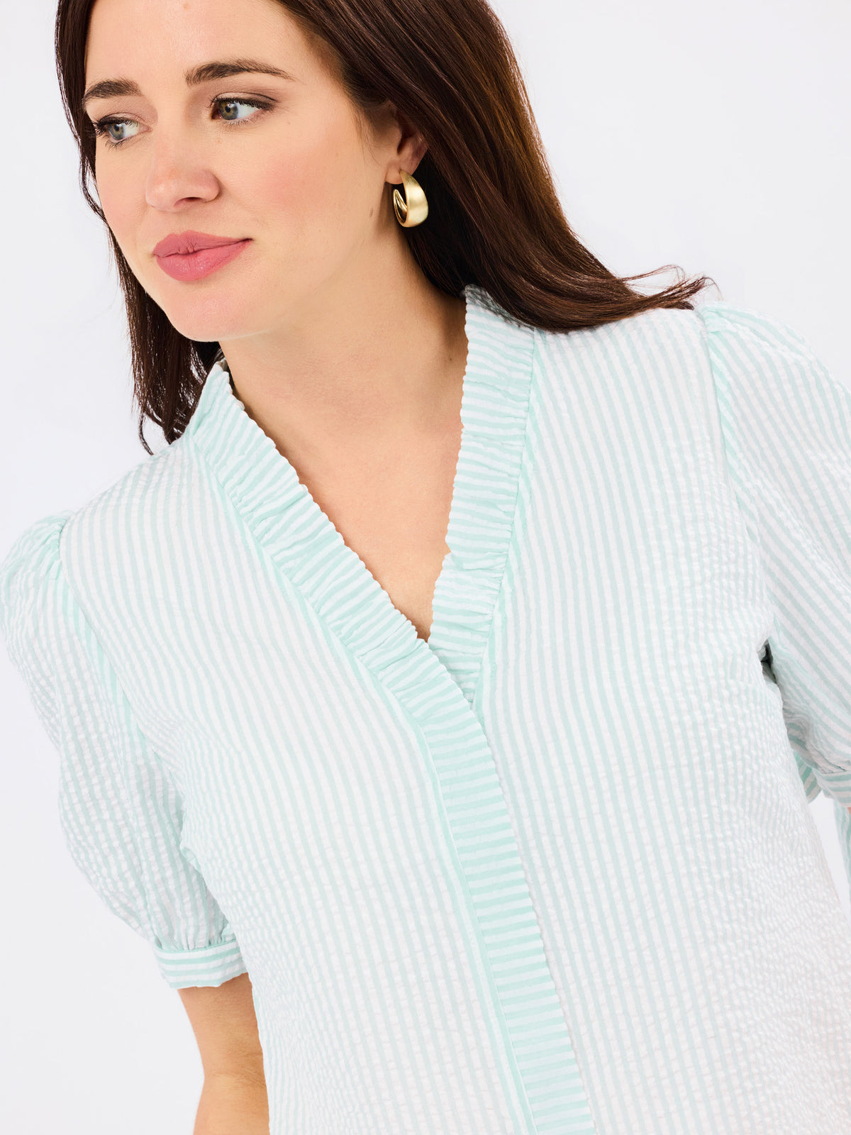 Brynn Top | Seafoam + White Seersucker